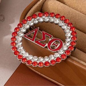 Delta Sigma Theta Inspired Greek Letter Red/Silver Rhinestone Lapel Pin
